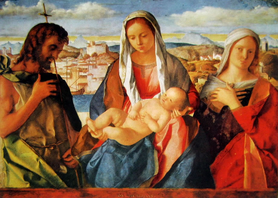 Al momento stai visualizzando Madonna con il bambino, san Giovanni Battista e una santa di Giovanni Bellini